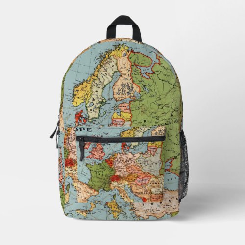Fun Colorful Vintage Map of Europe Printed Backpack