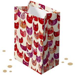 Fun Colorful Watercolor Cat Pattern Medium Gift Bag