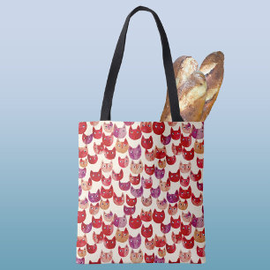 Fun Colorful Watercolor Cat Pattern Tote Bag
