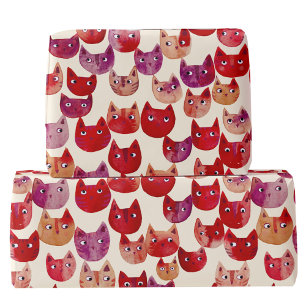 Fun Colorful Watercolor Cat Pattern Wrapping Paper