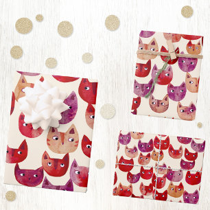 Fun Colorful Watercolor Cat Pattern Wrapping Paper Sheets