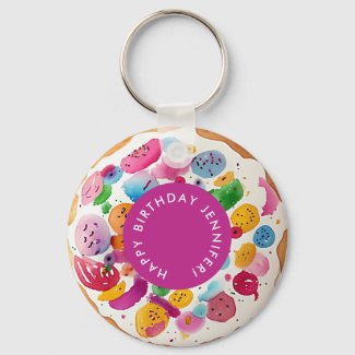 Fun Colorful Watercolor Donut Birthday Party Pink 