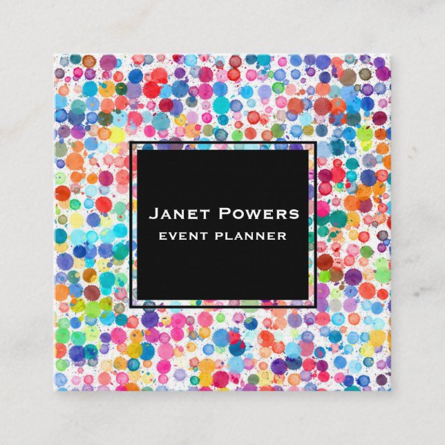 fun colorful watercolor dots  square business card (Front)