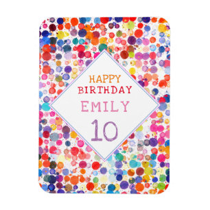 Fun Colorful Watercolor Paint Blots Kids Birthday Magnet
