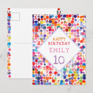 Fun Colorful Watercolor Paint Blots Kids Birthday Postcard