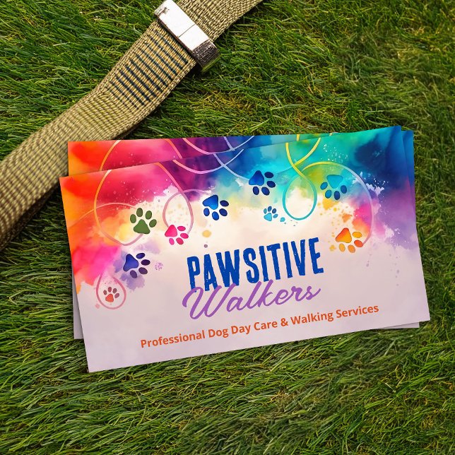 Fun Colorful Watercolor Paw Prints Business Card (Creator Uploaded)