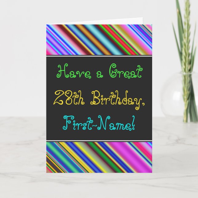 Fun, Colorful, Whimsical 28th Birthday Card (Front)