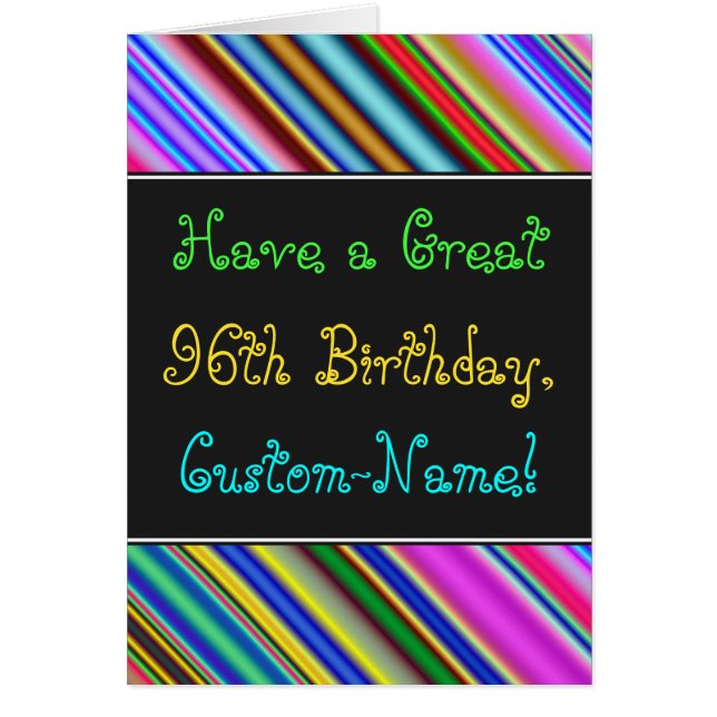 Fun, Colorful, Whimsical 96th Birthday Card (Front)