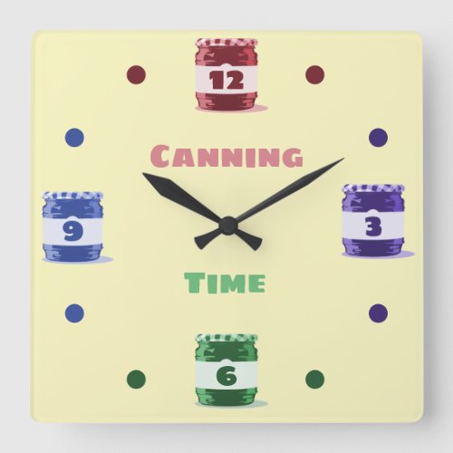 Fun Colorful Whimsical Canning Time Square Wall Clock