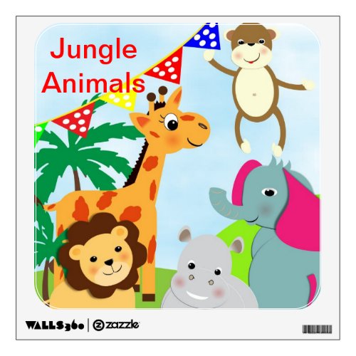 Fun Colorful  Whimsical Jungle Animals Wall Decal