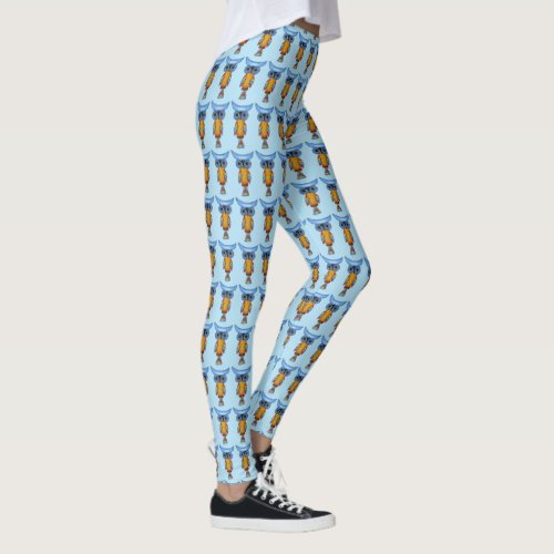 Fun Colorful Whimsical Owls blue Heads Eyes Leggings