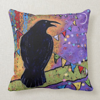 Fun Colorful Whimsical Raven Bird Throw Pillow