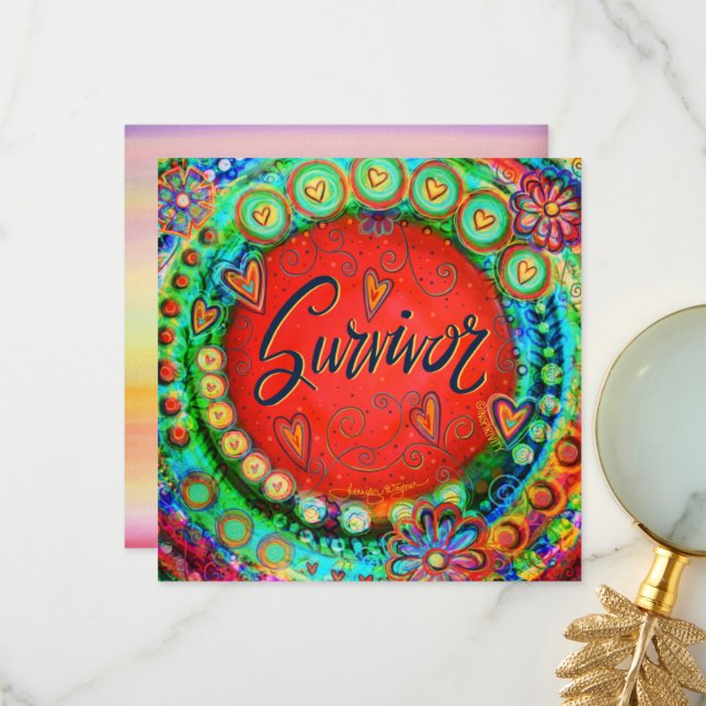 Fun Colorful Whimsical Survivor Encouragement Thank You Card (Front/Back In Situ)