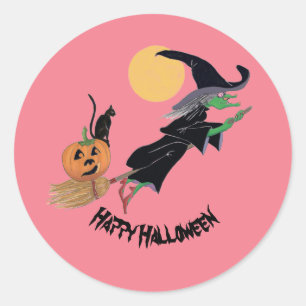 Fun Colorful Witch Halloween Party Classic Round Sticker