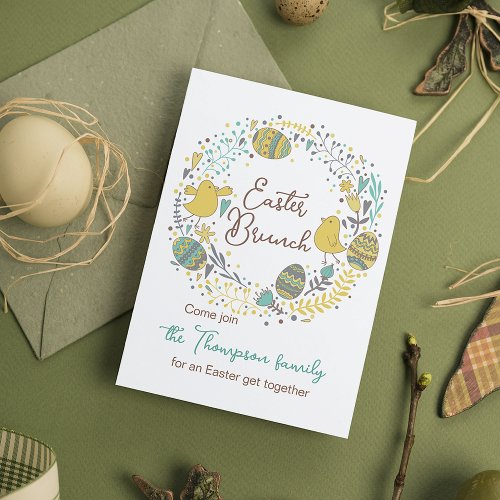 Fun Colorful Wreath Easter Brunch Egg Hunt Invitation