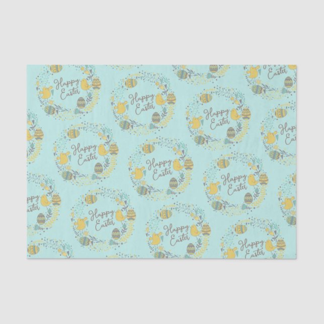 Fun Colorful Wreath Joyful Chicks Eggs Greeting Tissue Paper (Front)