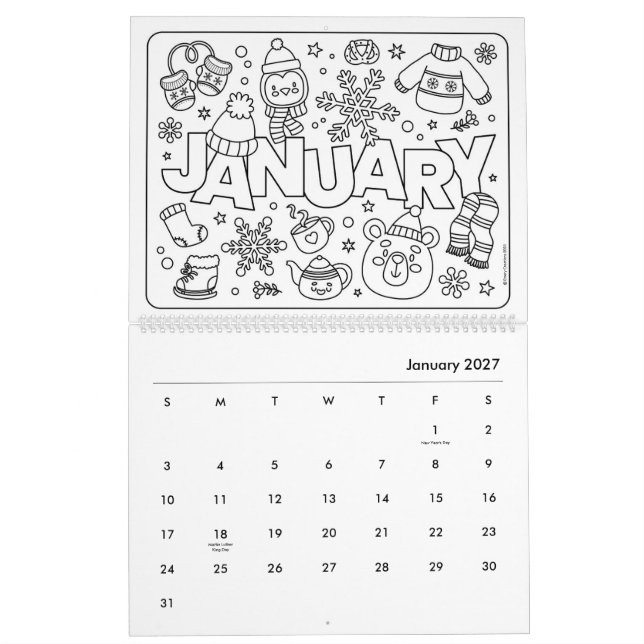 Fun Coloring Calendar (Jan 2027)