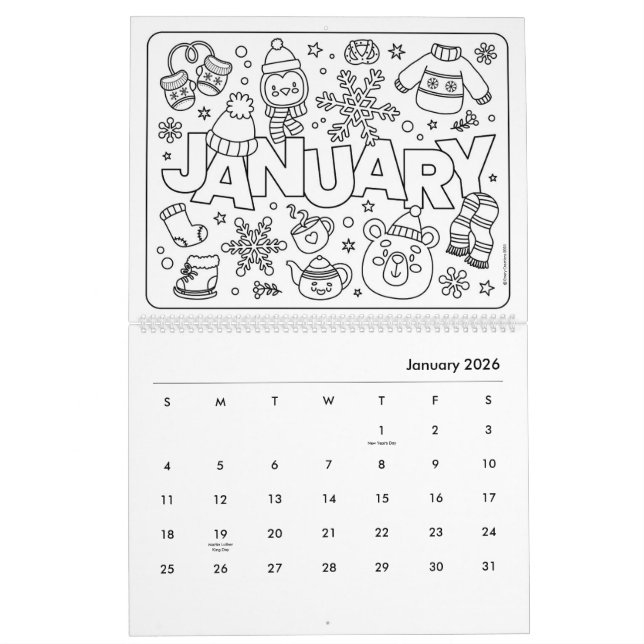 Fun Coloring Calendar (Jan 2026)