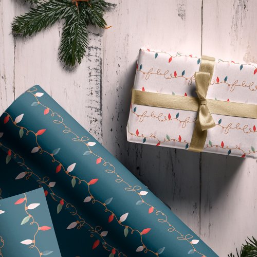 Fun Colourful Fa La Christmas String Light Wrapping Paper Sheets