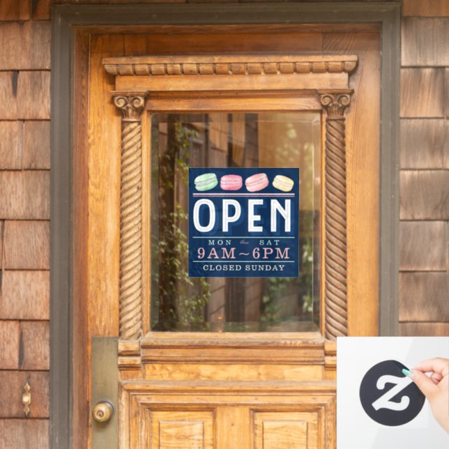 Fun Colourful Macaron Open Hours Bakery Business Window Cling (Home Door)