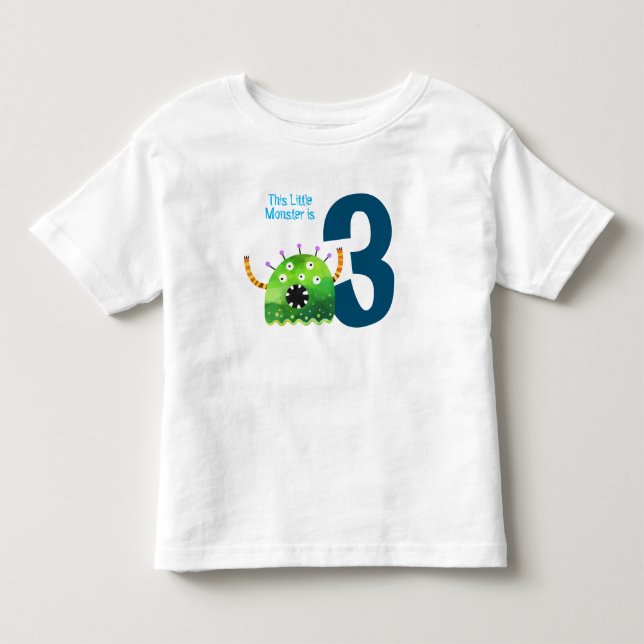 Fun colourful my little monster 3rd birthday toddler t-shirt (Front)