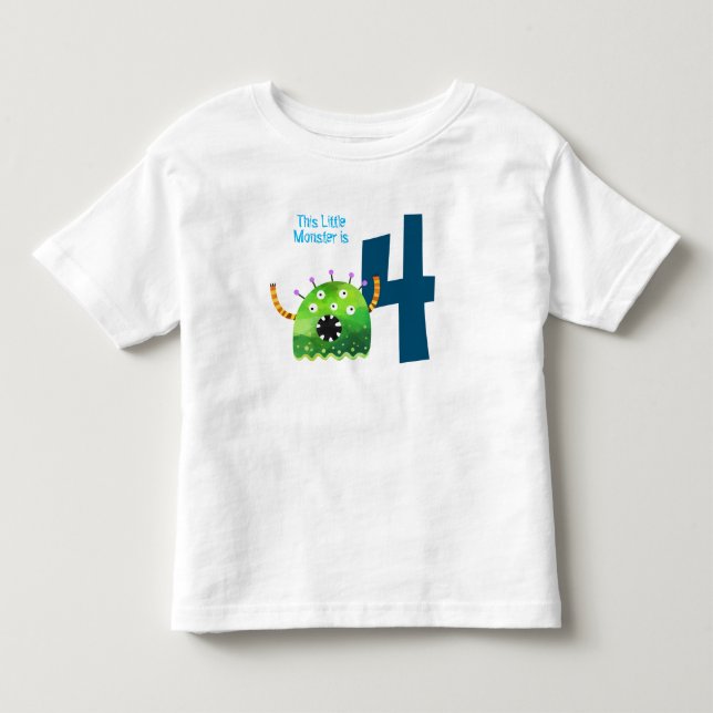 Fun colourful my little monster 4th birthday toddler t-shirt (Front)