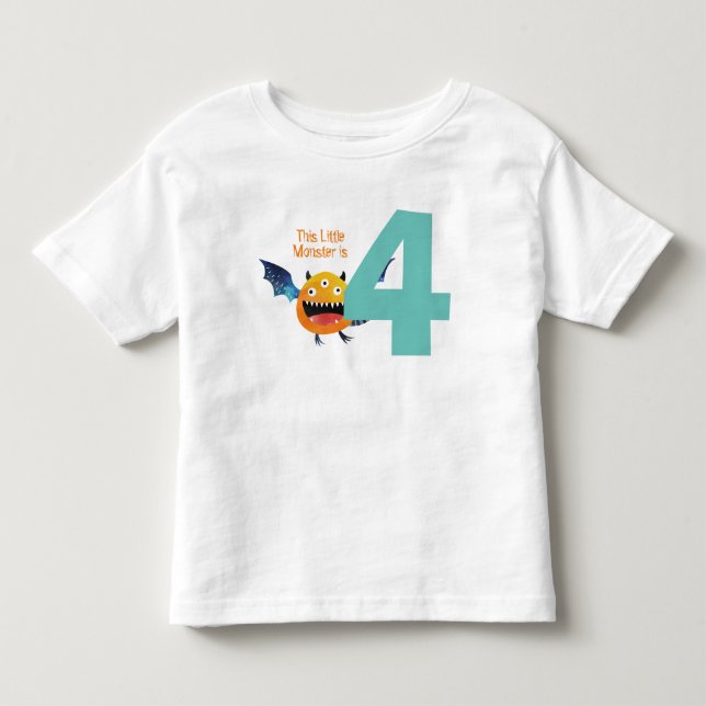 Fun colourful My Little Monster is 4 birthday  Toddler T-shirt (Front)