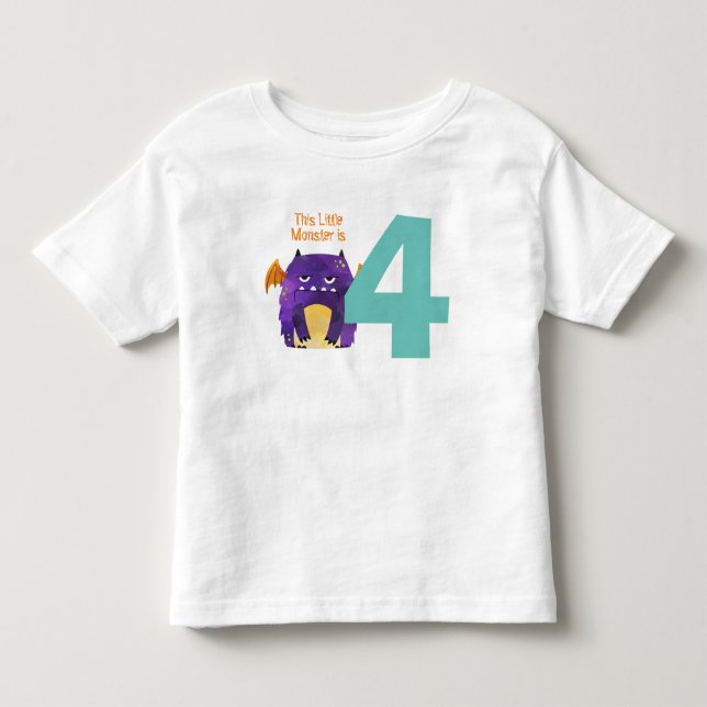 Fun colourful My Little Monster is four birthday Toddler T-shirt (Front)