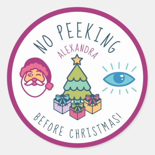 Fun Colourful No Peeking Before Christmas Emoji Classic Round Sticker