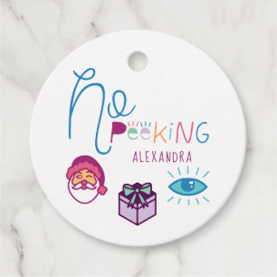 Fun Colourful No Peeking Christmas Emoji Icon Favor Tags