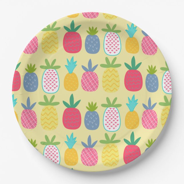 Fun Colourful Pineapple patterned Paper Plates (Front)