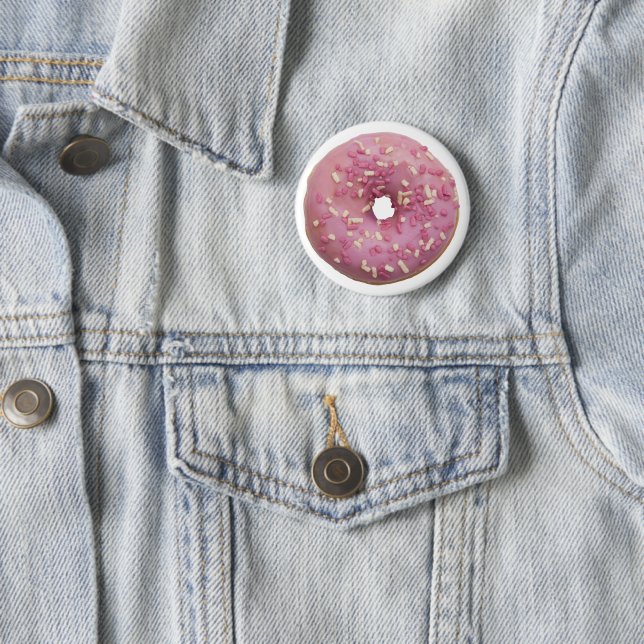 Fun colourful pink doughnut button (In Situ)