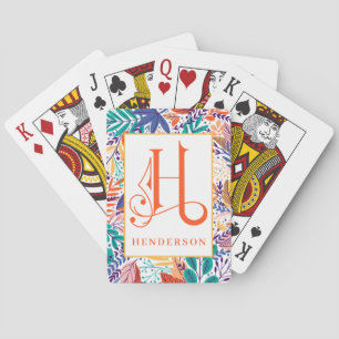 Fun Colroful Tropical Pattern H Monogram, Bicycle Poker Cards