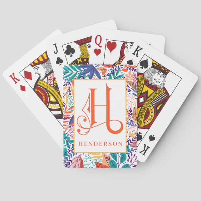 Fun Colroful Tropical Pattern  H Monogram Poker Cards (Back)