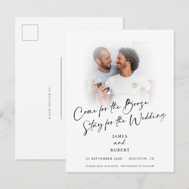 Fun Come For Booze Photo Save The Date Announcemen Announcement Postcard (Front/Back)