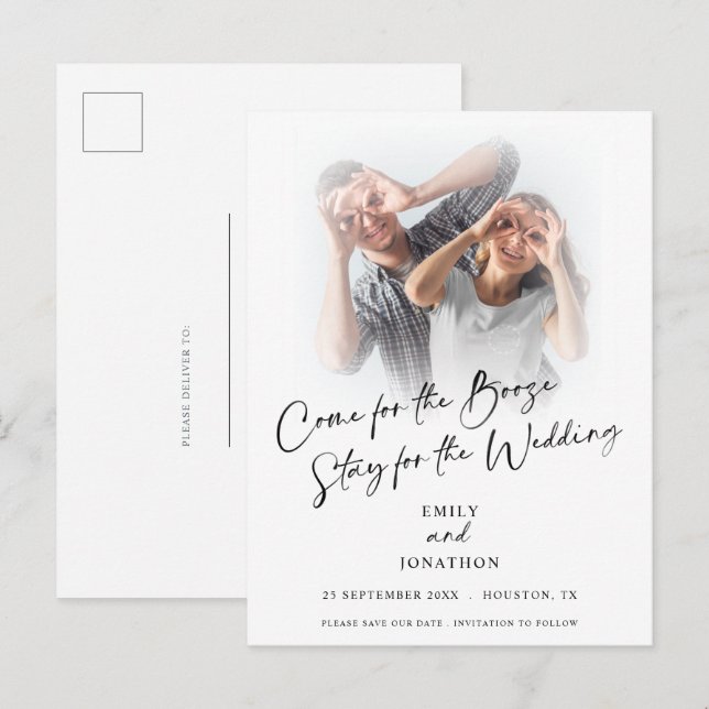 Fun Come For Booze Photo Save The Date Announcement Postcard (Front/Back)