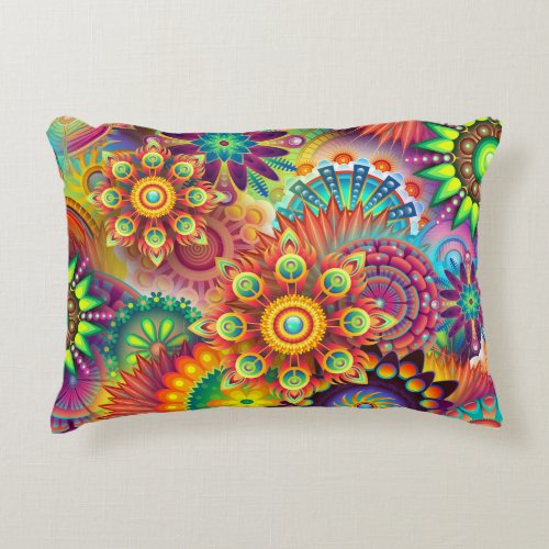 Fun Comfy Colorful Modern Boho Floral Accent Pillow