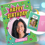 Fun Comic Birthday Stars Auntie Custom Photos Card<br><div class="desc">Say '"Happy Birthday" with this fun, comic book style greetings card! Easy to personalize with two of your favorite photos and customized text. This colorful card can be adapted for all family members including Mom, Dad, Grandma, Grandpa, auntie, uncle, friends or pets! Featuring retro style type and celebration stars in...</div>