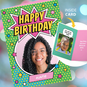 Fun Comic Birthday Stars Auntie Custom Photos Card