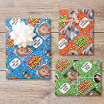 Fun Comic Birthday Stars Custom Photos 3 Set Wrapping Paper Sheets<br><div class="desc">Say "Happy Birthday" with this fun, comic-book style gift wrap! Three editable templates, each personalized with two photos, and a custom message. This colorful wrapping paper is perfect for Mom, Dad, Grandma, Grandpa, aunts, uncles, friends, or even pets! It features retro fonts, bold lines, bright colors, comic dots, stars, and...</div>