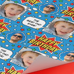 Fun Comic Birthday Stars Dad Custom Photos Blue Wrapping Paper<br><div class="desc">Say '"Happy Birthday" with this fun, comic book style gift wrap! Easy to personalize with two of your favorite photos - the square photo shows who is giving the gift and the 'thought bubble' photo shows who is receiving it. The message in the 'speech bubble' reads " THE BEST DAD...</div>