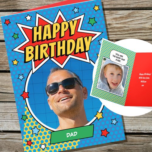 Fun Comic Birthday Stars Dad Custom Photos Card