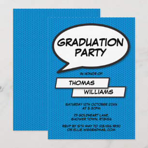 Fun Comic Book Blue Class of 2022 Graduation Party Invitation