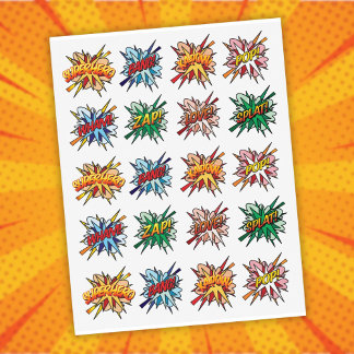 Fun Comic Book Pop Art Wham Boom Zap Temporary Tattoos