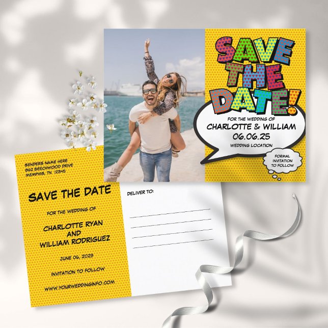 Fun Comic Book Save the Date Photo Announcement Postcard (Creator Uploaded)