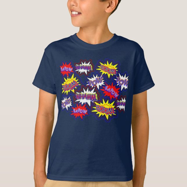 Fun Comic Book Speech Bubbles Pow Boom Kapow T-Shirt (Front)
