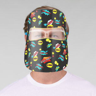 Fun Comic Book Stay Back! 6 Feet! Super Hero Black Face Shield