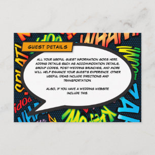 Fun Comic Book Wedding Accommodation Details Enclosure Card