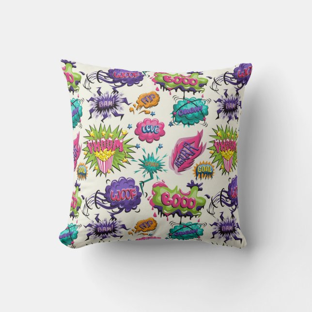 Fun Comic Bubbles Throw Pillow (Front)