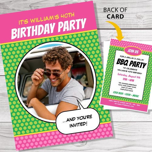 Fun Comic Style Any Age Birthday Party BBQ Invitation